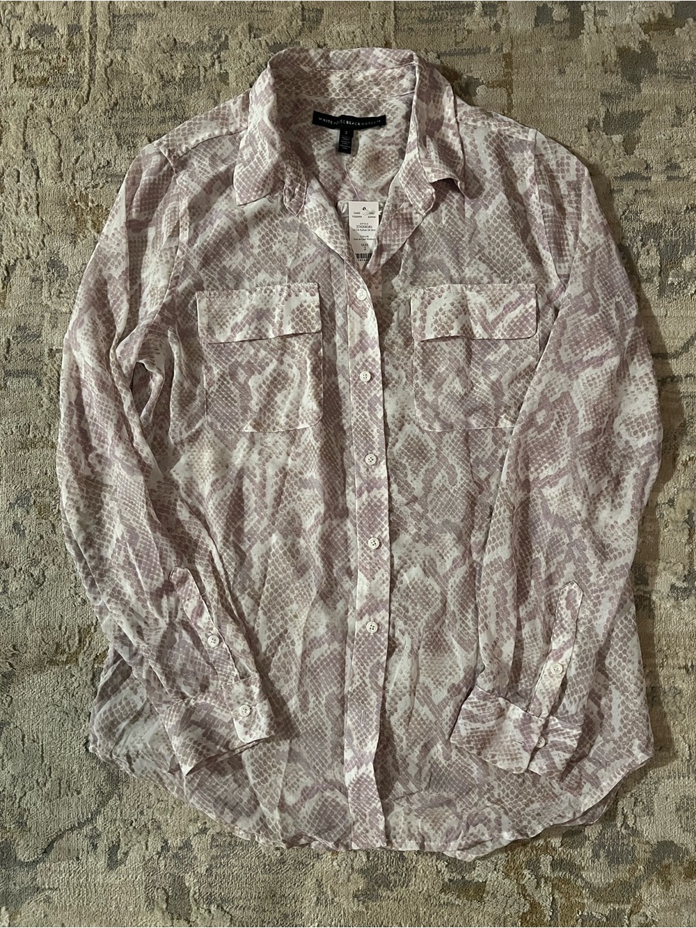 White House Black Market Light Mauve Snake-Print Button-Down Shirt